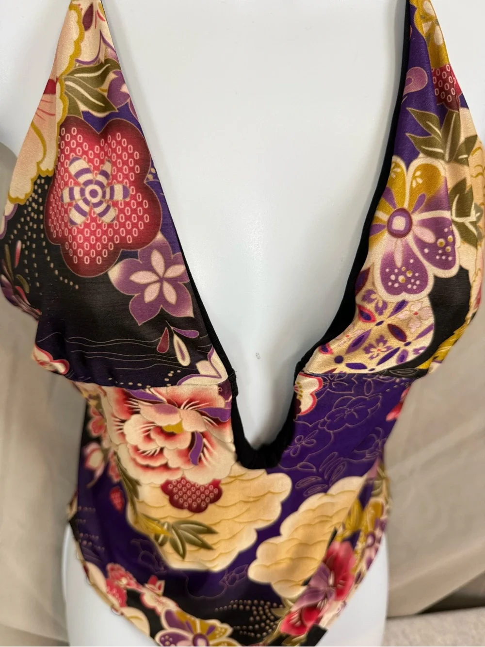 Zara Oriental Print Floral Halter One-Piece Swimsuit - Medium‎